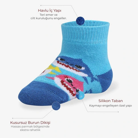 Bolero Orijinal Lisanslı Baby Shark Erkek Bebek Havlu Çorap