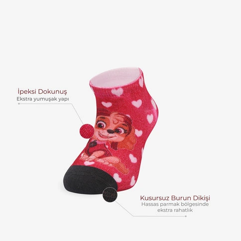 Bolero Orijinal Lisanslı Paw Petrol Kız Çocuk Pembe Baskılı Patik Çorap