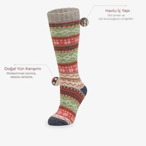 Bolero Renkli Etnik Desenli Dizaltı Yün Çorap - B62