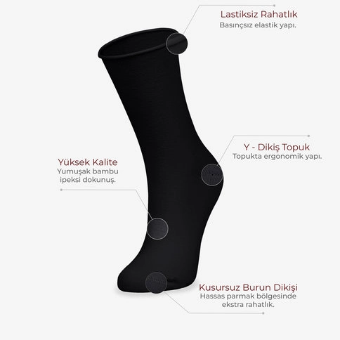 Bolero Roll Top Black Bamboo Women's Socks