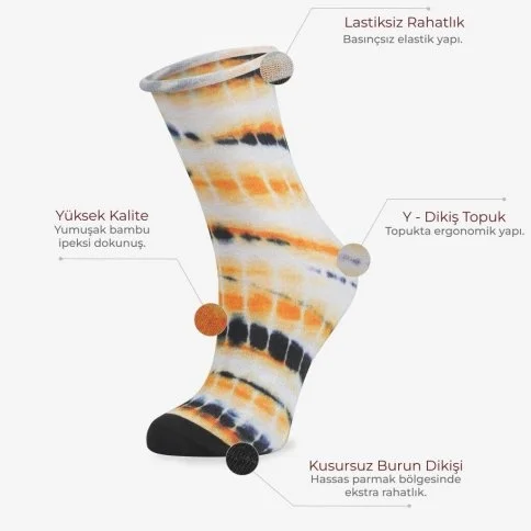 Bolero Roll Top Lastiksiz Kadın Baskılı Batik Soket Çorap - B44