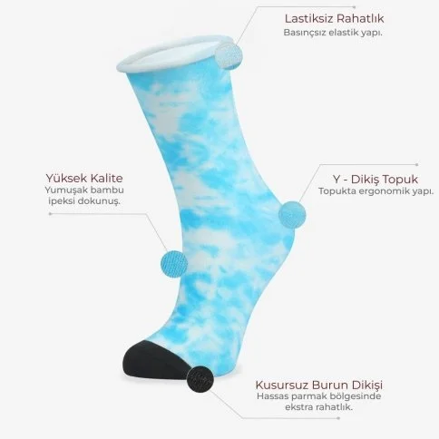 Bolero Roll Top Lastiksiz Kadın Baskılı Batik Soket Çorap Turkuaz - B44