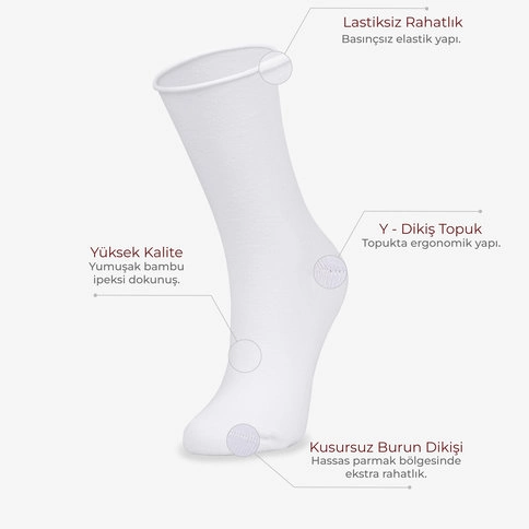 Bolero Roll Top Lastiksiz Kadın Beyaz Bambu Soket Çorap