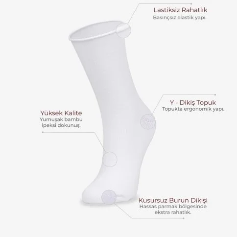 Bolero Roll Top Lastiksiz Kadın Beyaz Bambu Soket Çorap - B11