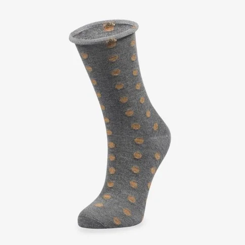 Bolero Roll Top Lastiksiz Kadın Gri Puantiyeli Soket Çorap - B11