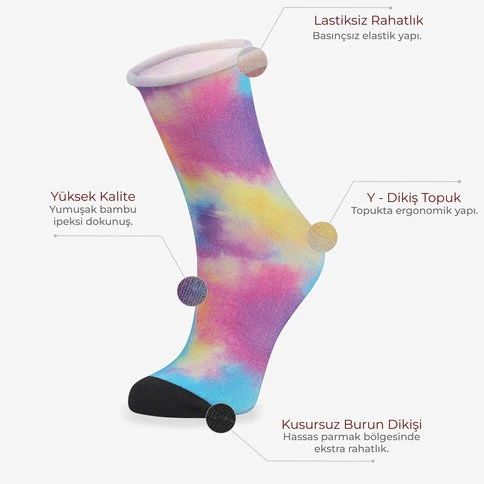 Bolero Roll Top Lastiksiz Kadın Renkli Soket Çorap