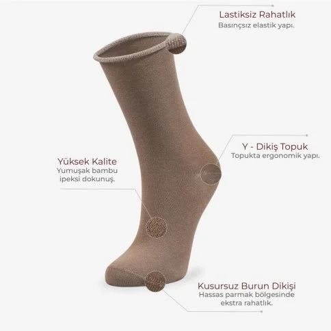 Bolero Roll Top Lastiksiz Kadın Vizon Bambu Soket Çorap - B11