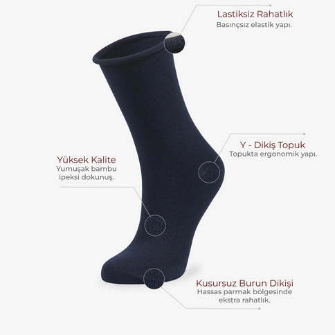 Bolero Roll Top Navy Blue Bamboo Women's Socks