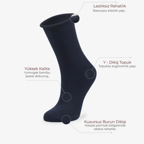 Bolero Roll Top Navy Blue Bamboo Women's Socks