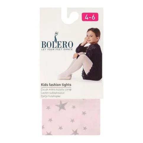 Bolero Star Patterned Girls Tights Pink