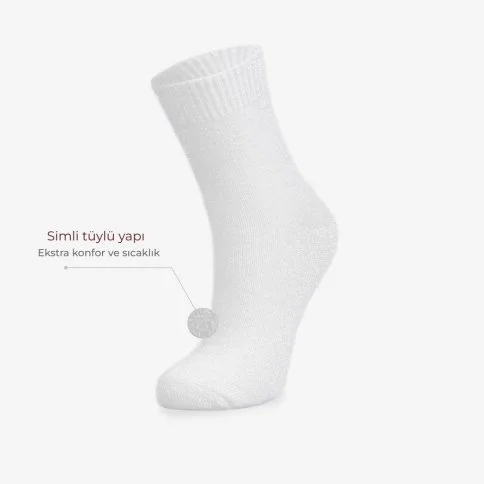Bolero Tüylü Simli Ev Çorabı Beyaz - B06