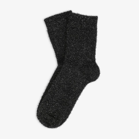 Bolero Tüylü Simli Ev Çorabı Siyah