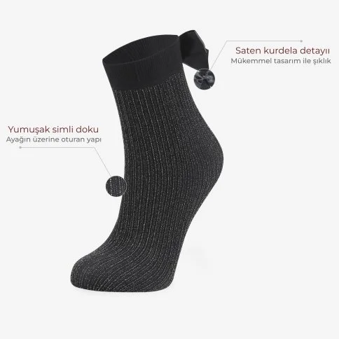 Bolero Women's Black Silvery Socks with Ribbon
