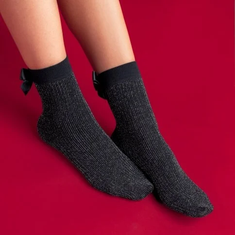 Bolero Women's Black Silvery Socks with Ribbon