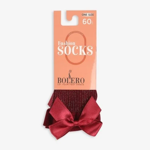 Bolero Women's Silvery Socks with Ribbon Burgundy