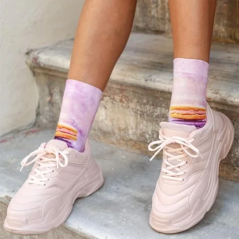 Colorcool Kadın Renkli Makaron Baskılı Çorap - B17