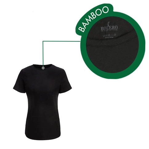 Nordsox Kadın Siyah Bisiklet Yaka Bambu T-shirt