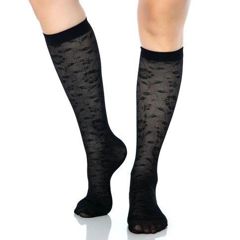 Toptan 12'li Bayan Siyah Desenli Dizaltı Çorap
