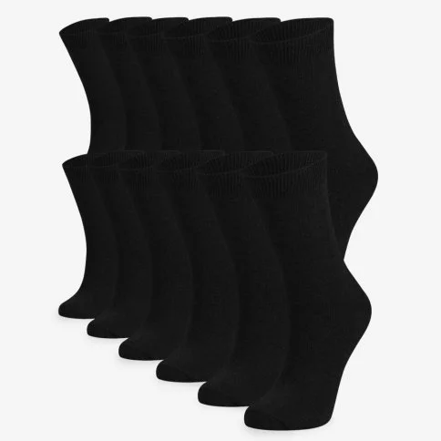 Toptan 12'li Karışık Bayan Düz Siyah Soket Çorap - B07