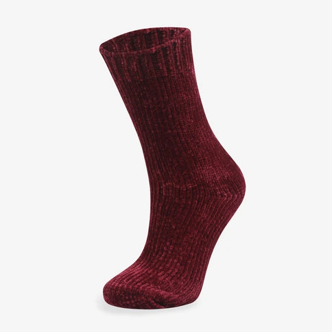 Velvet Claret Red Textured Women's Winter Home Socks