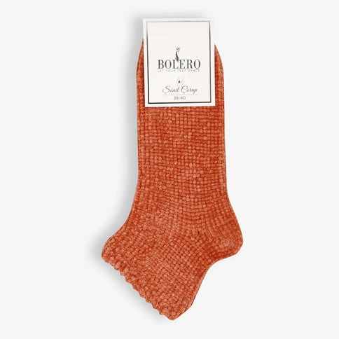 Velvet Textured Women's Winter Short Home Socks Brick Color