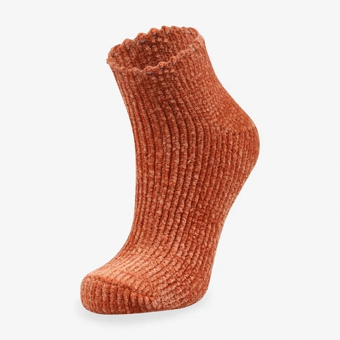 Velvet Textured Women's Winter Short Home Socks Brick Color