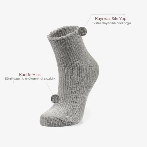 Velvet Textured Women's Winter Short Home Socks Gray