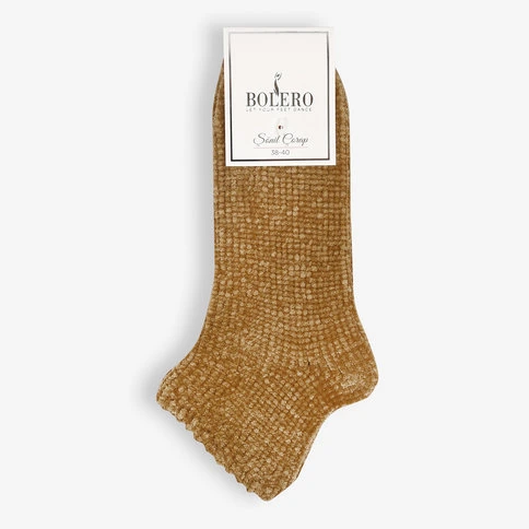 Velvet Textured Women's Winter Short Home Socks Mustard