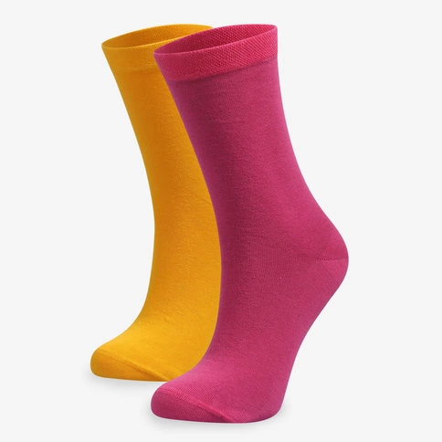 Women's 2-Pack Organic 100% Cotton Socks Pink Yellow